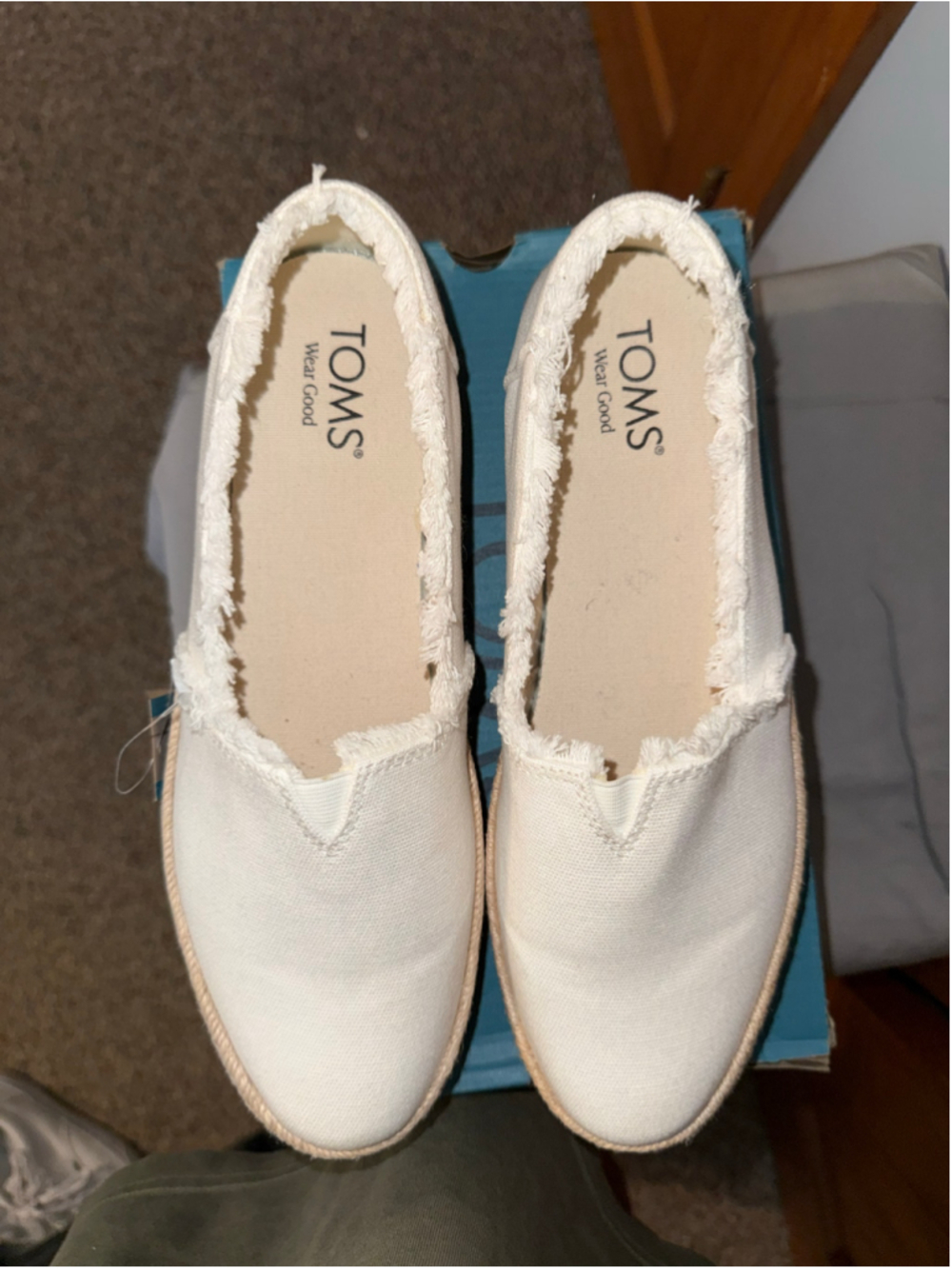 Women's TOMS Valencia Espadrilles Size 9 White Canvas Fray - Picture 4 of 4